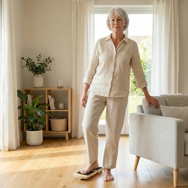 Senior woman balancing on the NeuroBoard